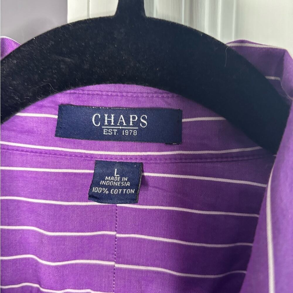 Chaps Purple White Striped Ruffle Front Blouse L - Picture 4 of 5